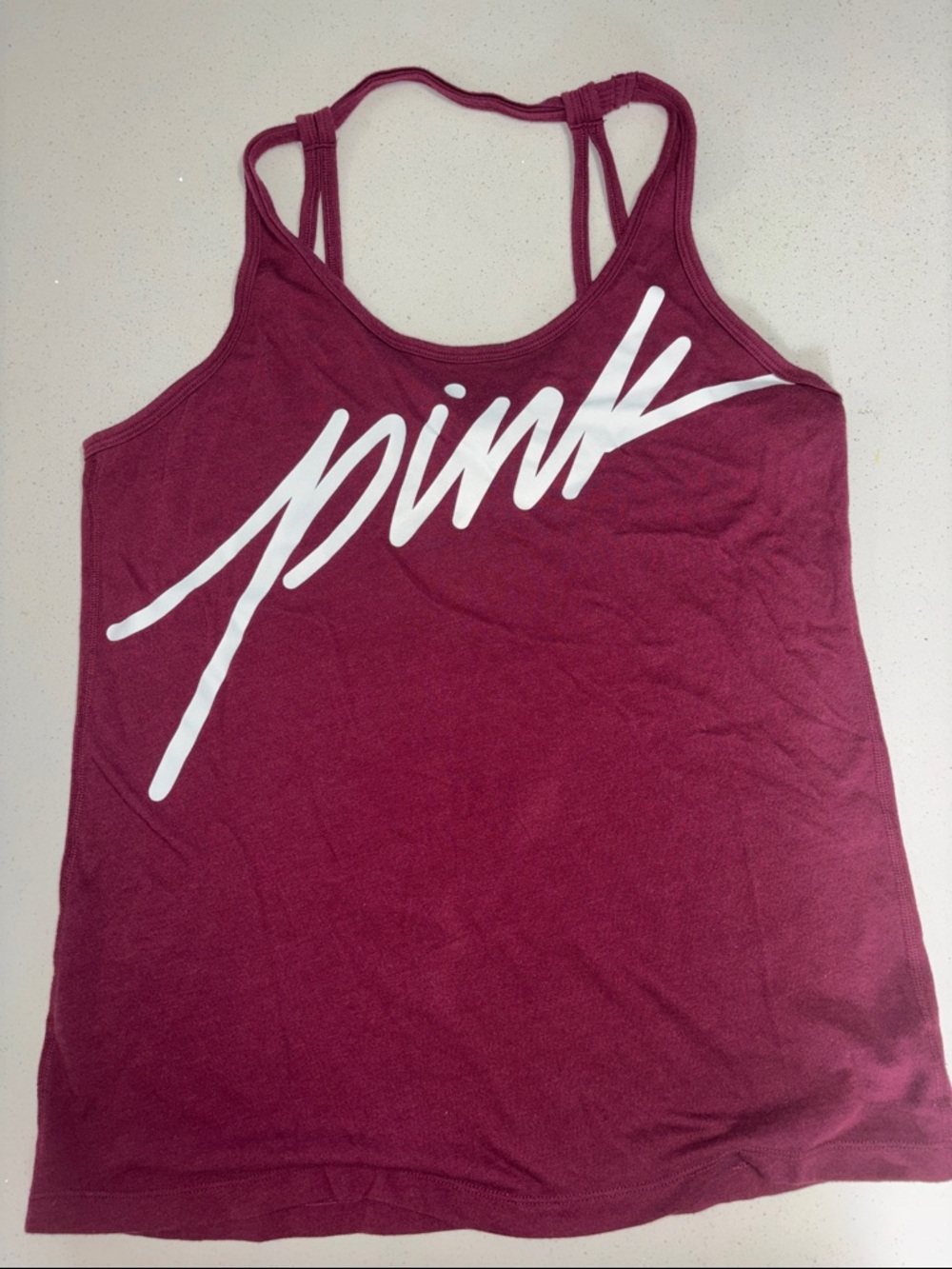 PINK Victoria's Secret Maroon Tank with White Script